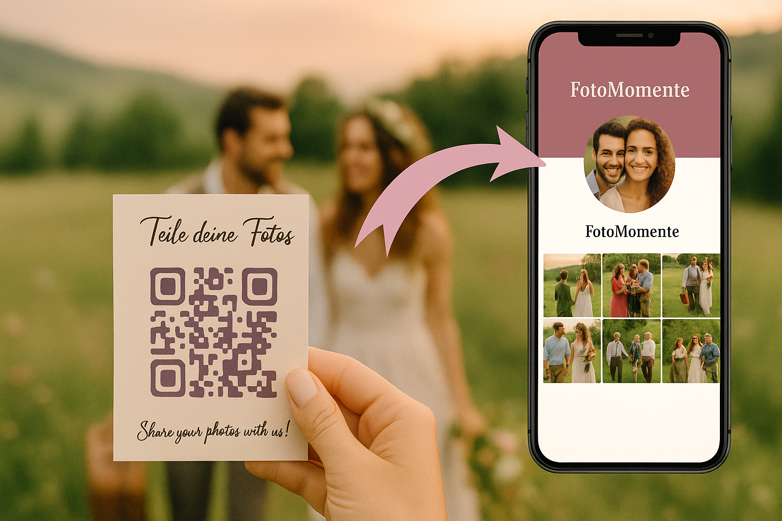 Hochzeitsfotos per QR-Code in eine private Cloud-Galerie hochladen
